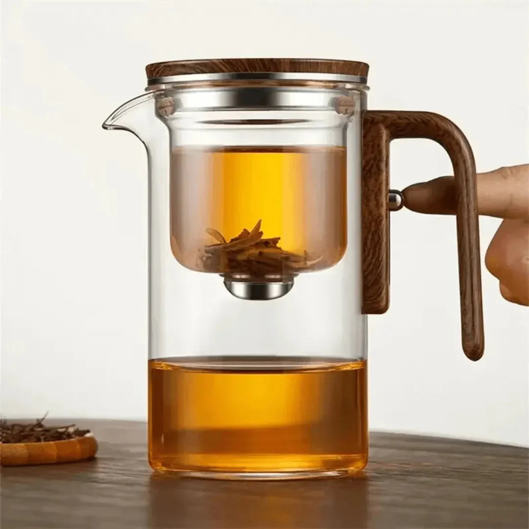 Elegant Teapot Made of Glass with Wooden Handle – Transparent Teapot for Tea Enjoyment