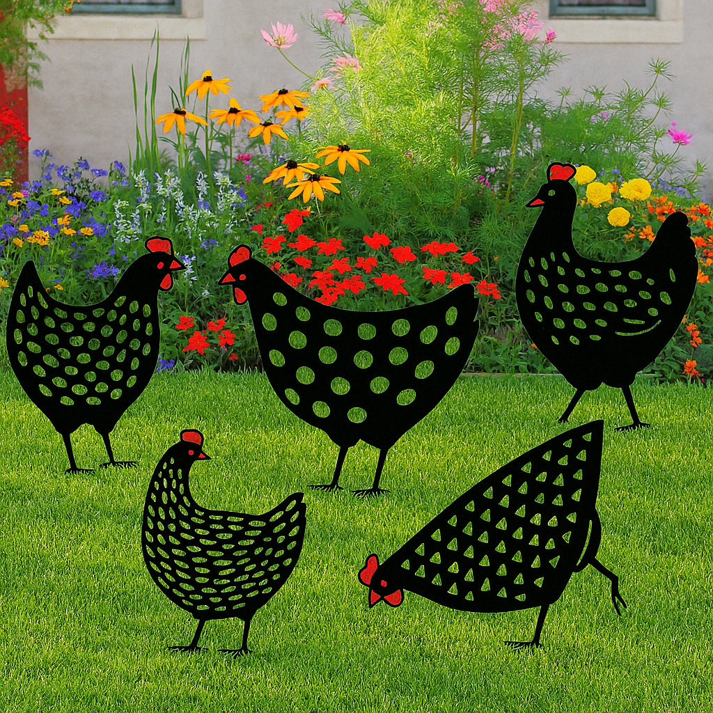 Vintage-Metal-Chicken Garden Sculpture with Durable Surface