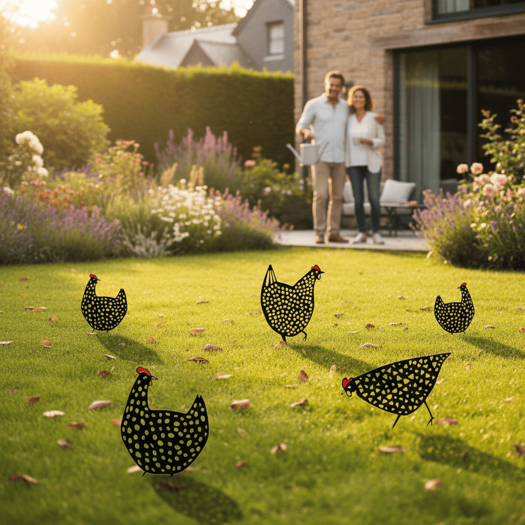 Vintage-Metal-Chicken Garden Sculpture with Durable Surface