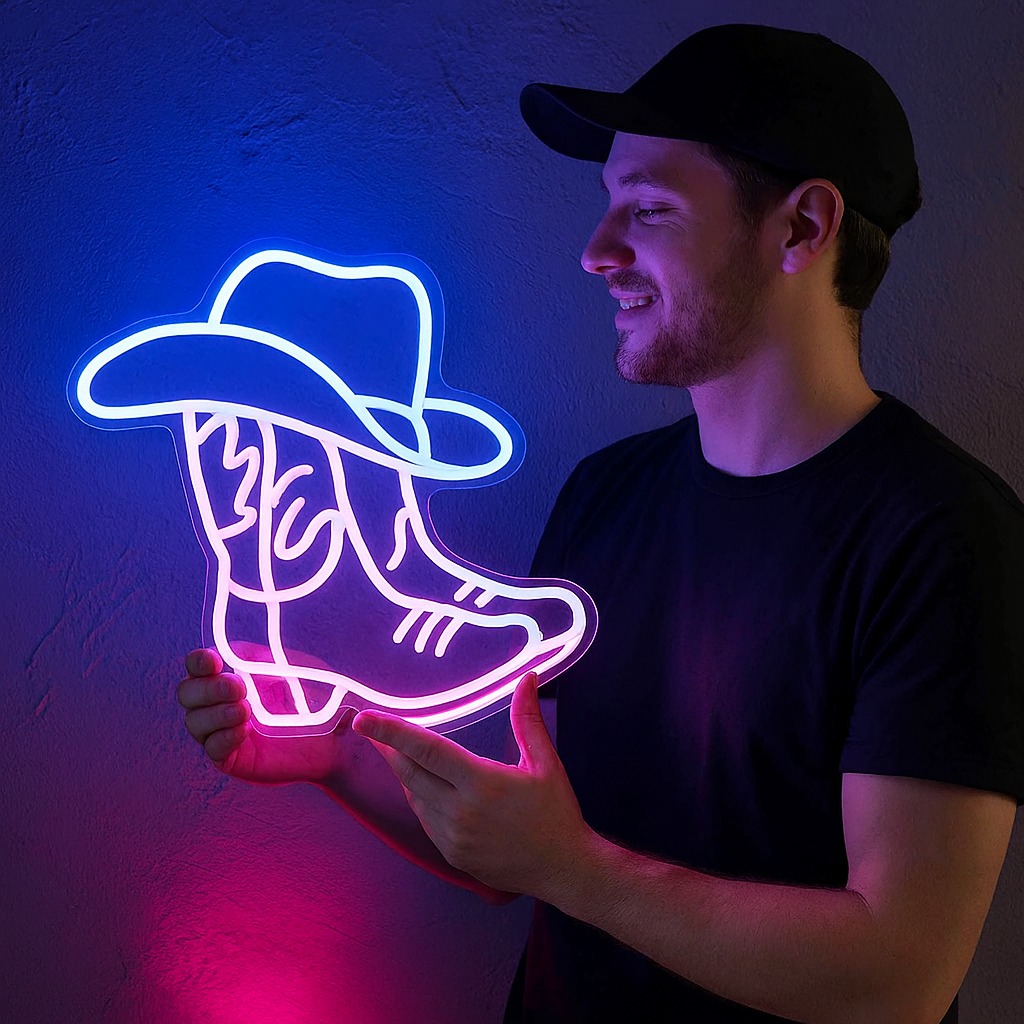 USB-Powered Cowboy Boots Neon Sign for Western Decor