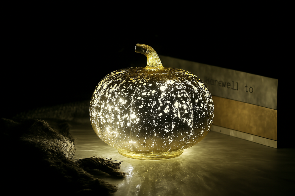 Halloween Decorations Glass Pumpkin LED Lights Set