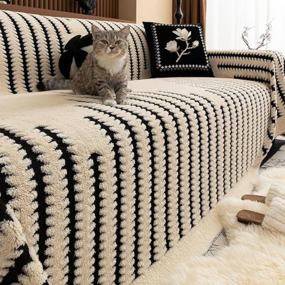Plush Sofa Cover with Non-Slip Back
