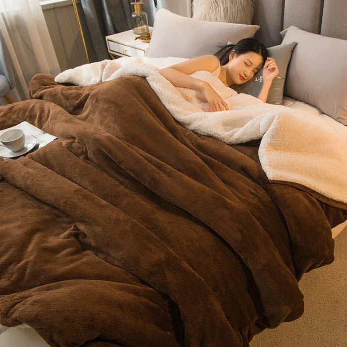 CozyNest Reversible Wool Blanket – Flannel & Cashmere Warm Blanket for Winter