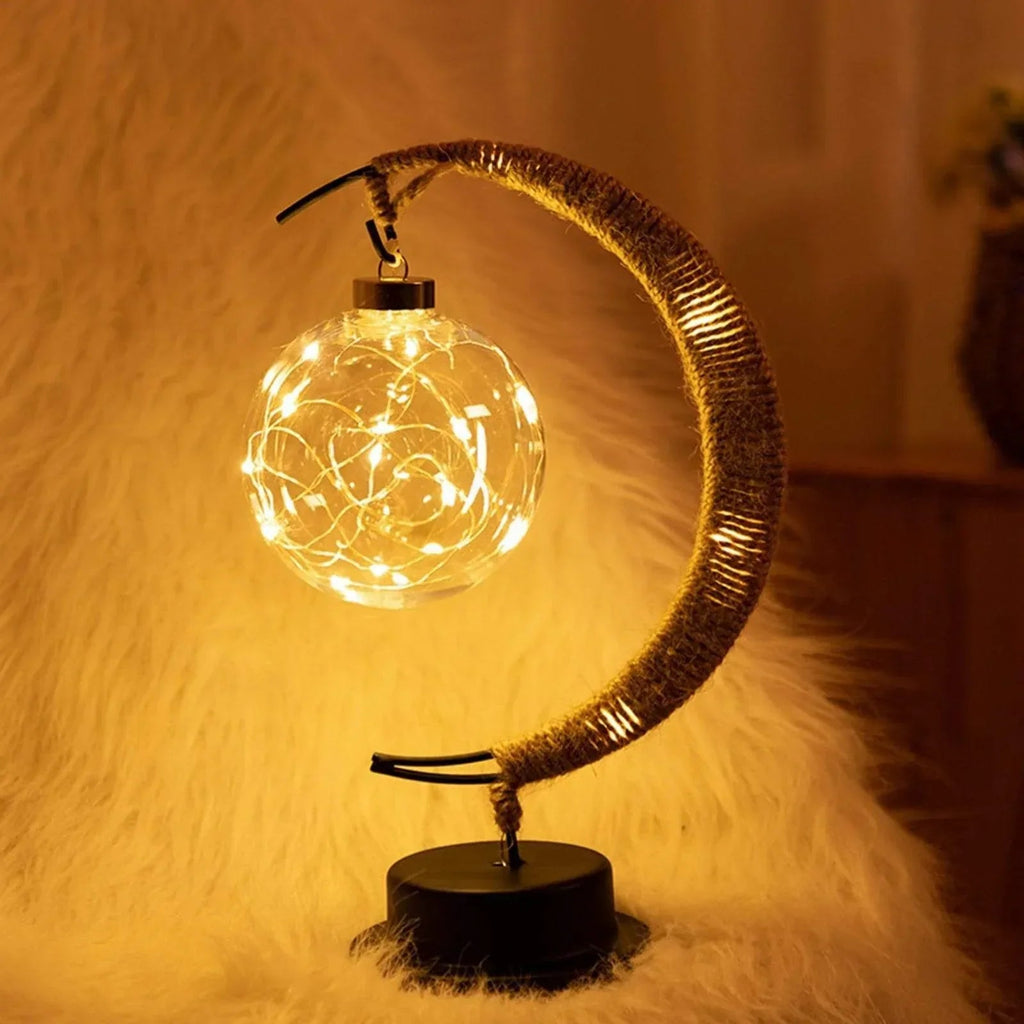 LunaGlow - Luxury Table Lamp - Moon Crescent - Wicker Design - Elegant Lighting