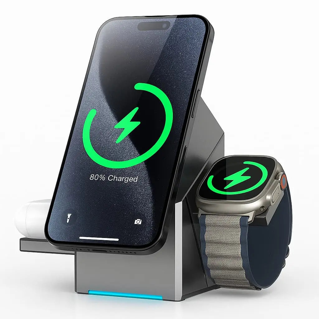 CubeCharge 3-in-1 Charging Station – Wireless Fast Charging for iPhone, Watch & AirPods