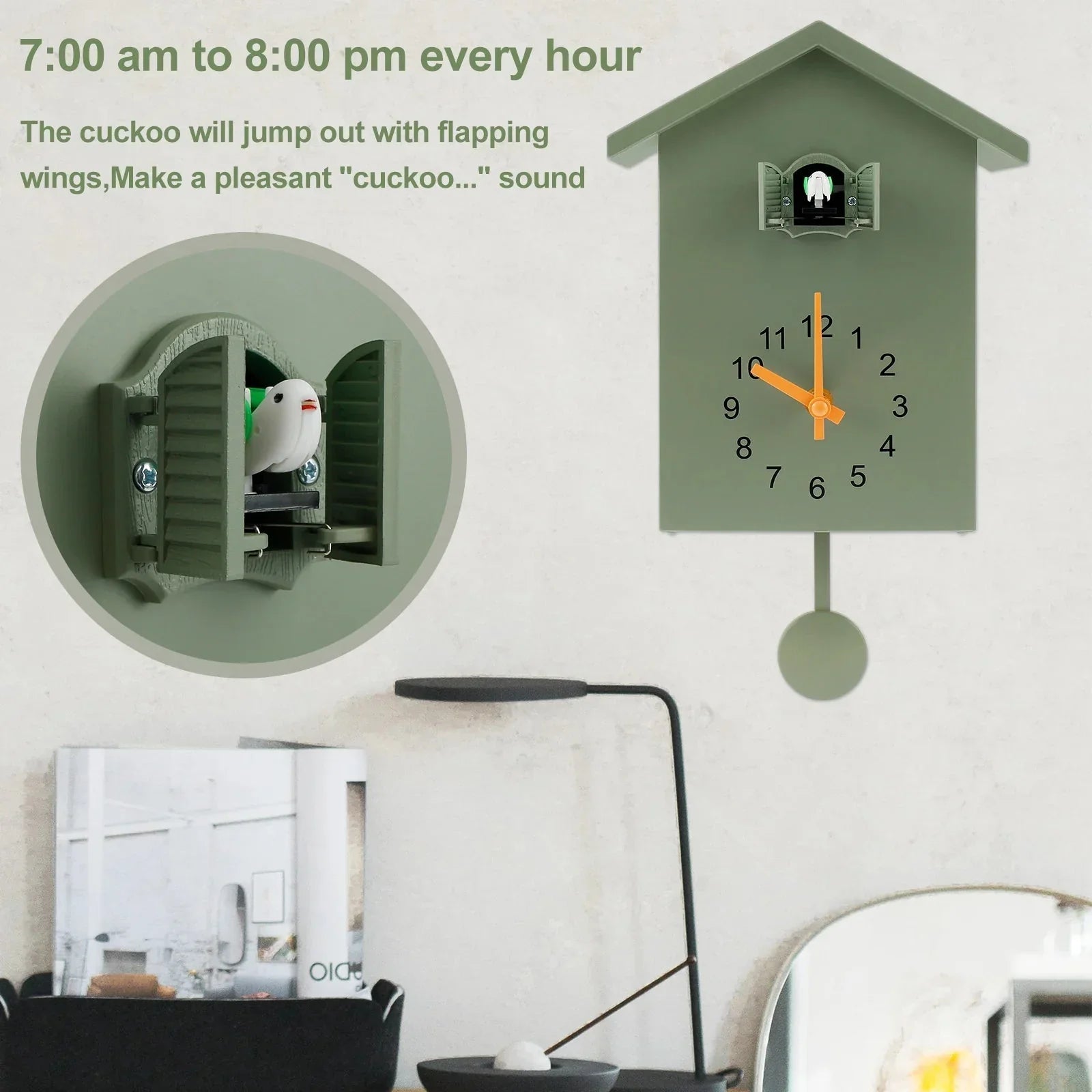 Cuckoo Clock Cuckoo Sound Clock with Pendulum Delicate Cuckoo Clock Bird Battery Operated Cuckoo Wall Clock for Living Room Decor