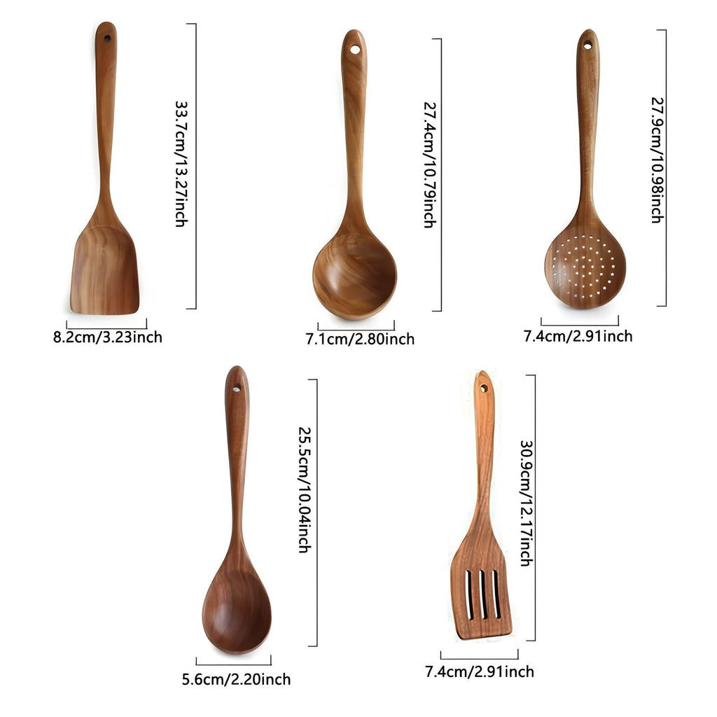 Luxury 5-Piece Kitchen Utensil Set of Natural Teak – Heat Resistant and Scratch Free