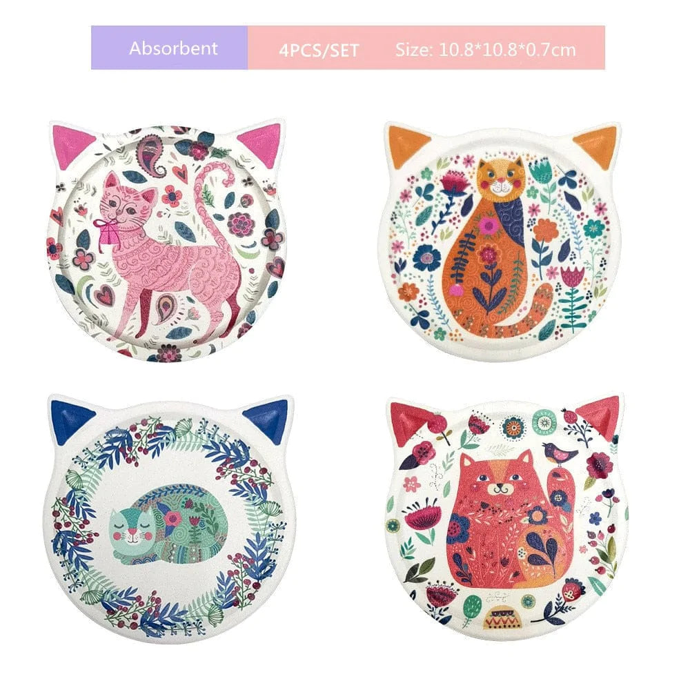 Cute Cat-Shaped Coasters (4 pcs)