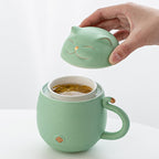 Cute cat tea cup made of ceramic with strainer