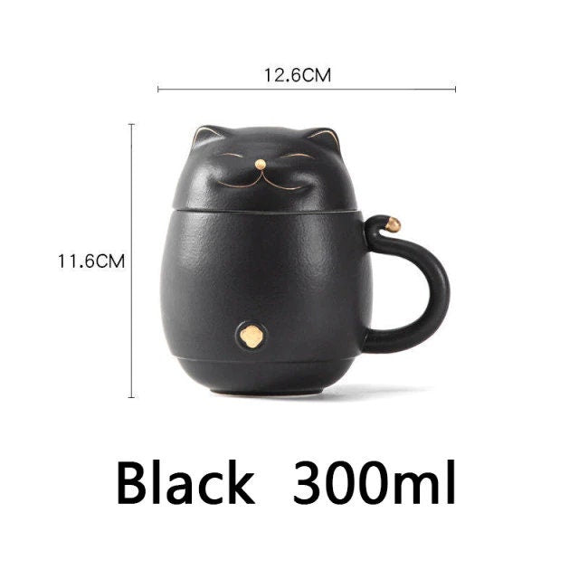 Cute cat tea cup made of ceramic with strainer