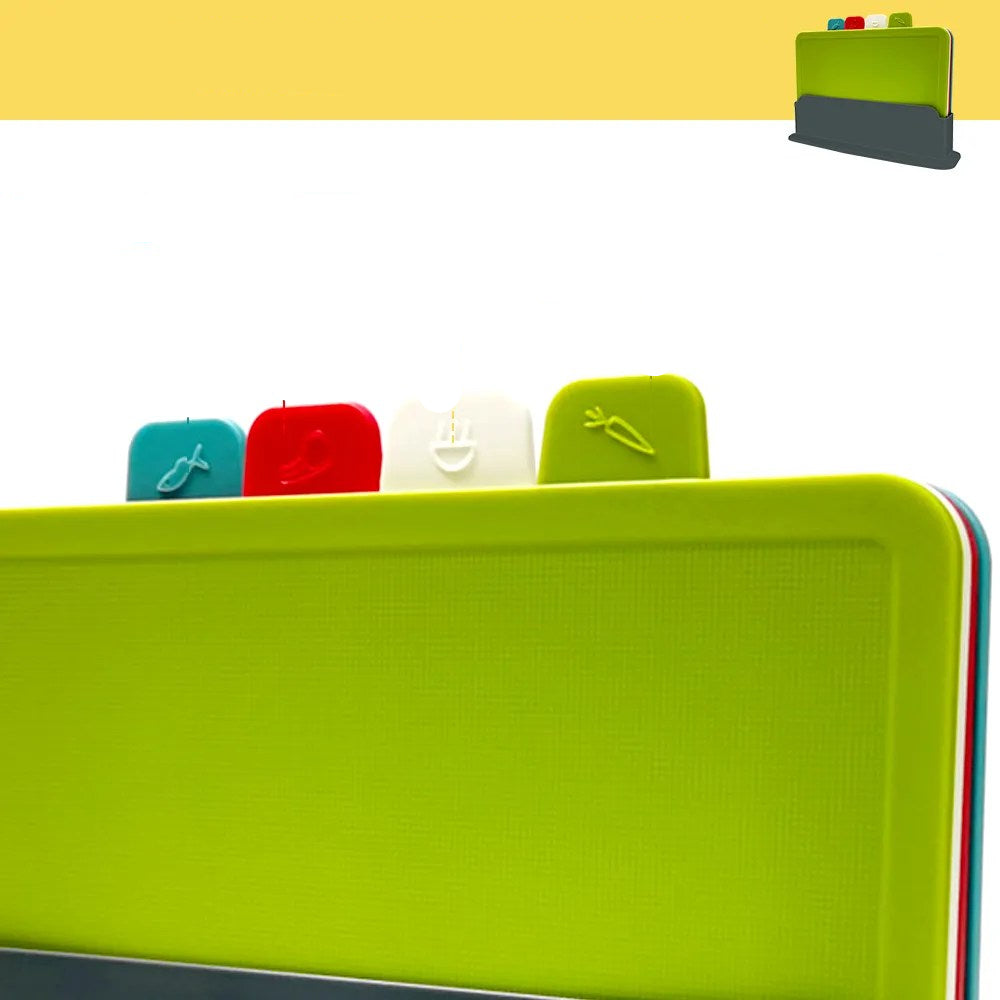 Cutting board set (4 pieces) with practical holder