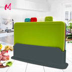 Cutting board set (4 pieces) with practical holder