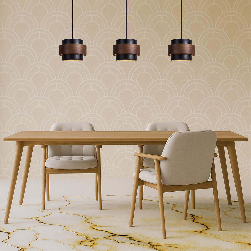 Black Hanging Lamp Travertine with Adjustable Height – Modern Lamp for Living Room and Dining Room above Table