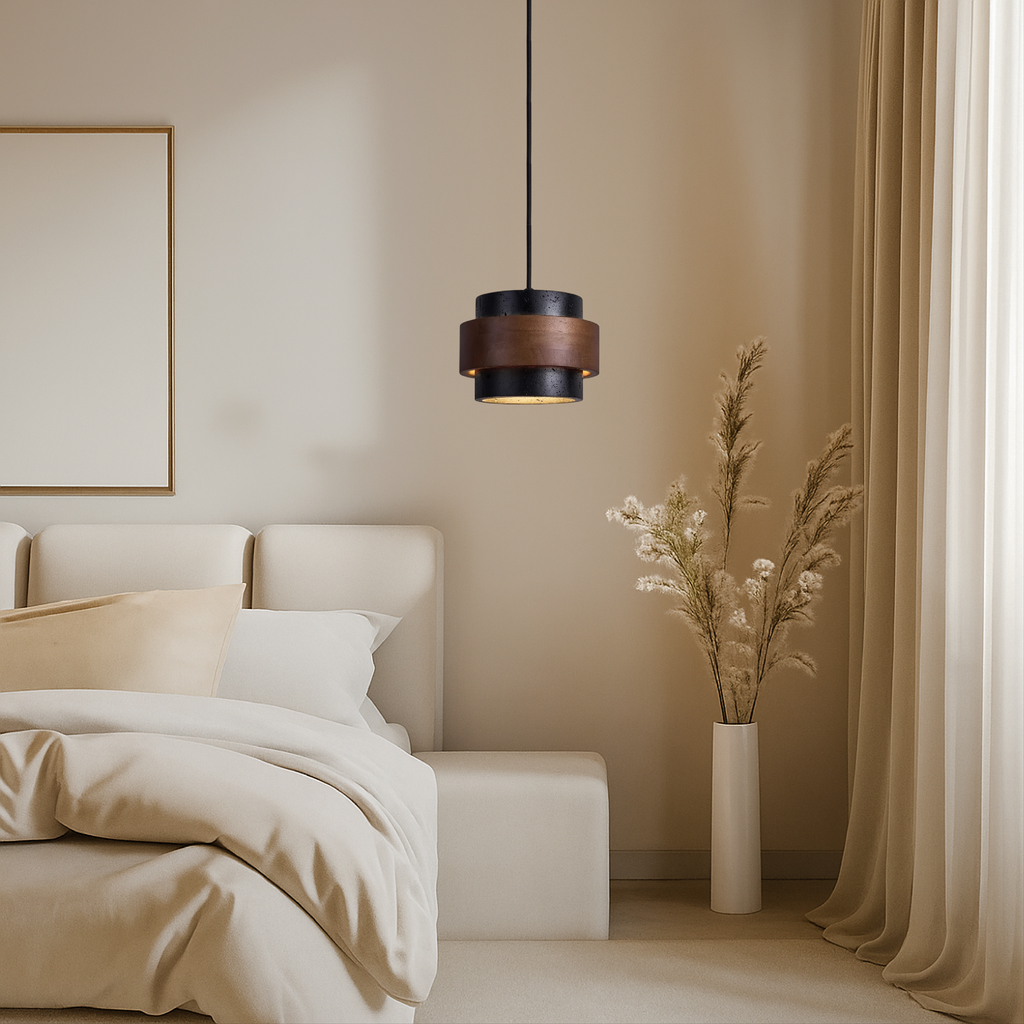 Black Hanging Lamp Travertine with Adjustable Height – Modern Lamp for Living Room and Dining Room above Table