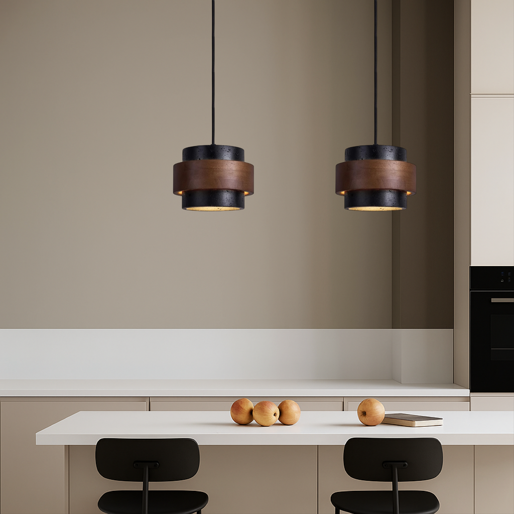 Black Hanging Lamp Travertine with Adjustable Height – Modern Lamp for Living Room and Dining Room above Table
