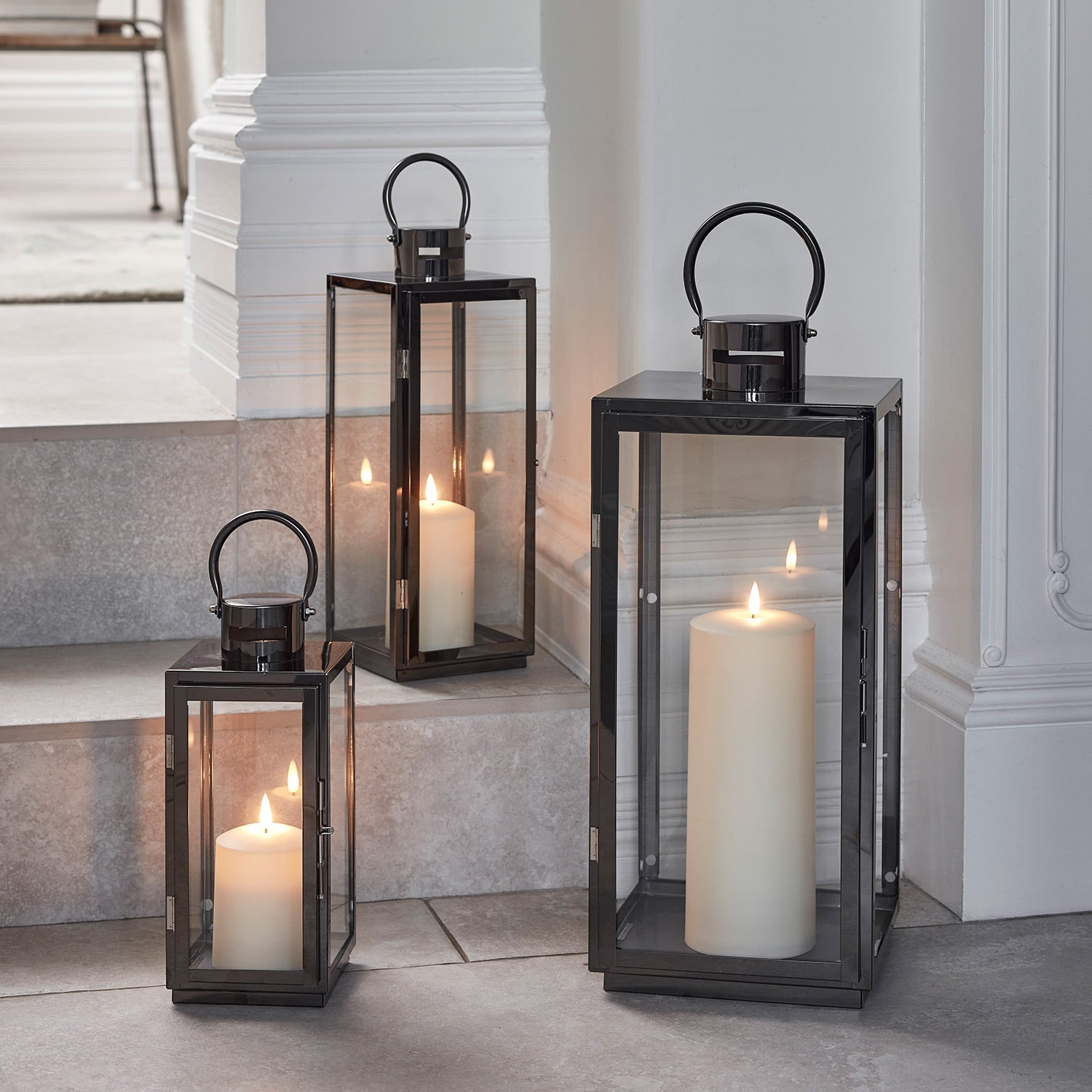 LED Lantern Stainless Steel Dark Gray with TruGlow LED Candle