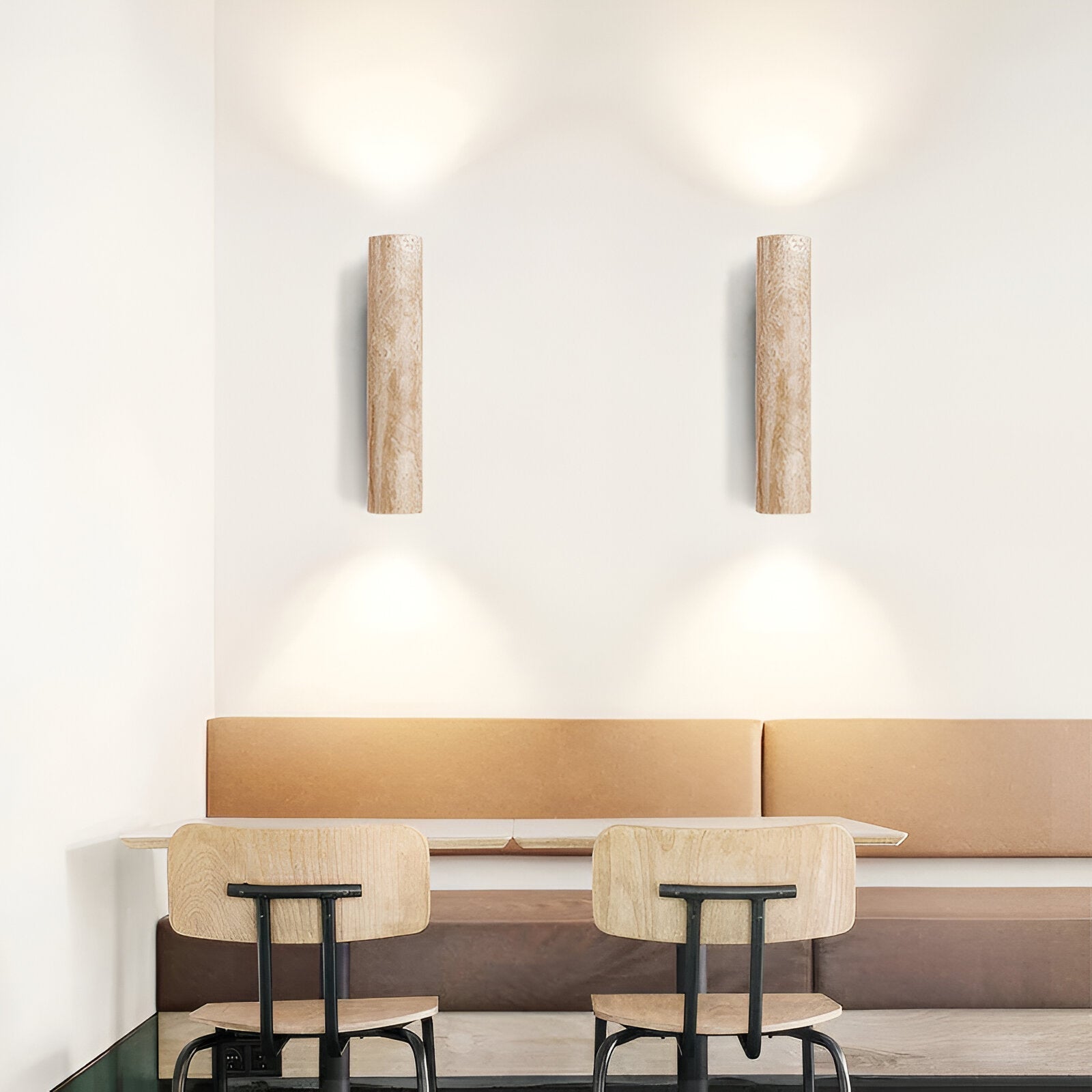 Travertine wall lamp in Japandi tube shape