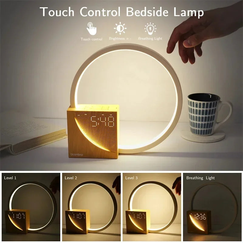 Elegant Touch Control Light Alarm Clock – Wood Design