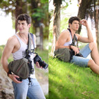 CADEN Triangle Tscope Sling Shoulder Cross Digital Camera Bags Case Soft Bag with Rain Cover for Canon Nikon Sony K1, Size: 36*31*15cm (Army Green)
