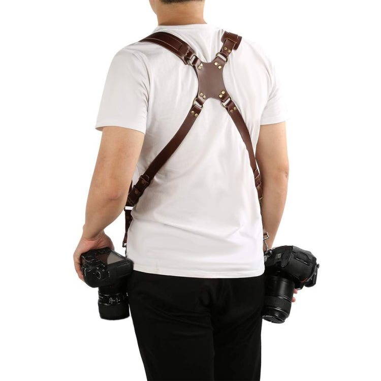 Quick Release Anti-Slip Dual Shoulder Leather Harness Camera Strap with Metal Hook for SLR / DSLR Cameras (Brown)