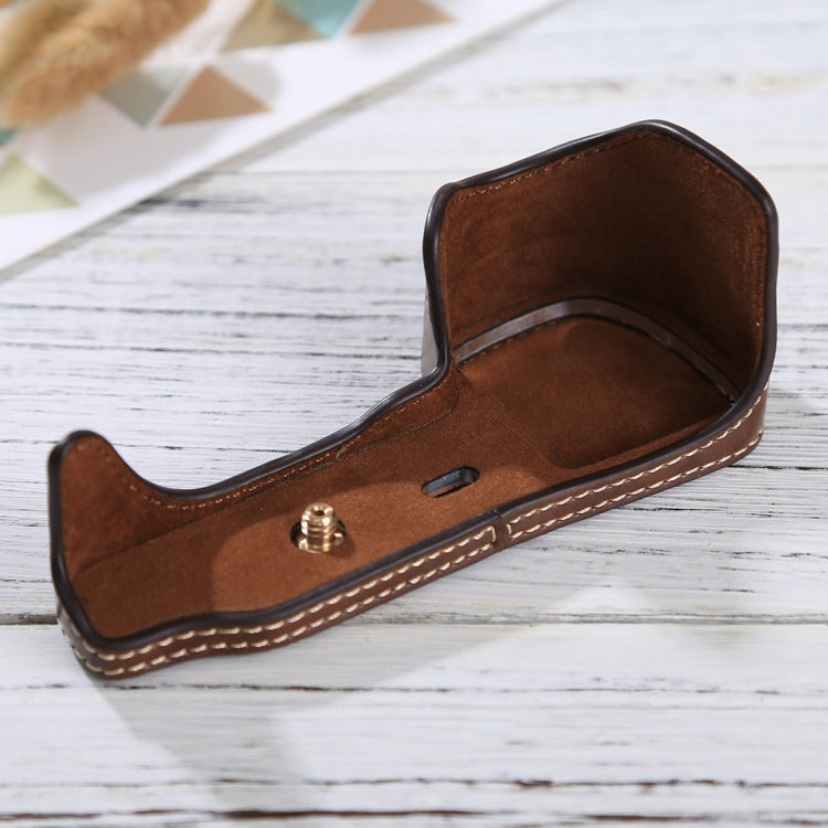 1/4 inch Thread PU Leather Camera Half Case Base for Sony Alpha 6100 / A6100 (Coffee)