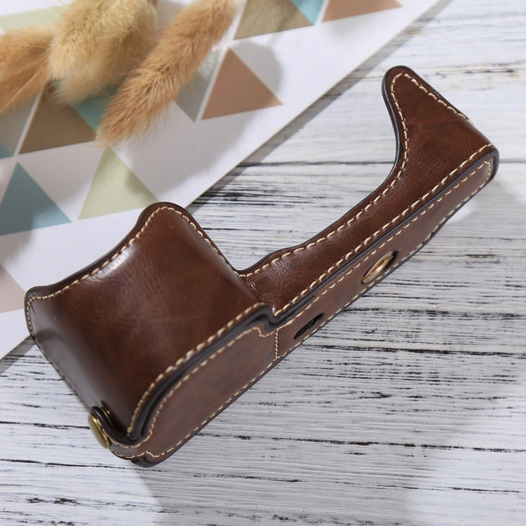1/4 inch Thread PU Leather Camera Half Case Base for Sony Alpha 6100 / A6100 (Coffee)
