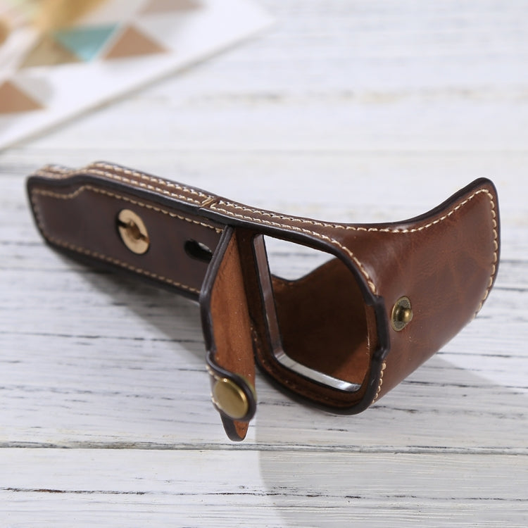 1/4 inch Thread PU Leather Camera Half Case Base for Sony Alpha 6100 / A6100 (Coffee)