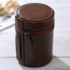 Medium lens case with zipper made of PU leather for DSLR camera lens, size: 13x9x9cm (Coffee)