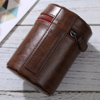 Medium lens case with zipper made of PU leather for DSLR camera lens, size: 13x9x9cm (Coffee)