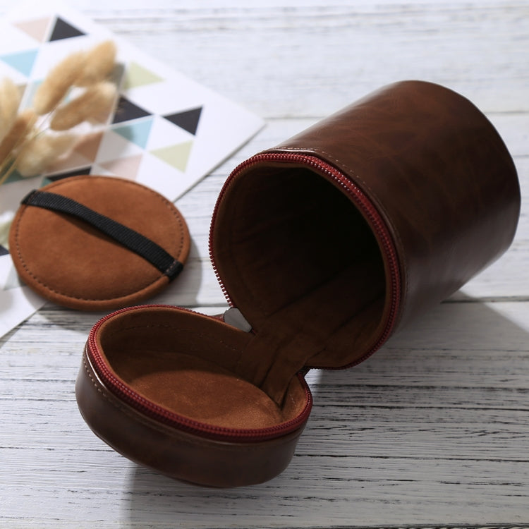 Medium lens case with zipper made of PU leather for DSLR camera lens, size: 13x9x9cm (Coffee)