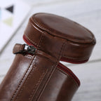 Medium lens case with zipper made of PU leather for DSLR camera lens, size: 13x9x9cm (Coffee)