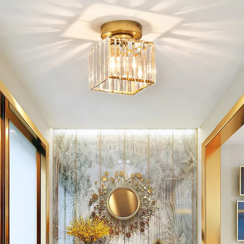 Modern Crystal Ceiling Light with Gold and Black Accents – Stylish Lighting for Your Home