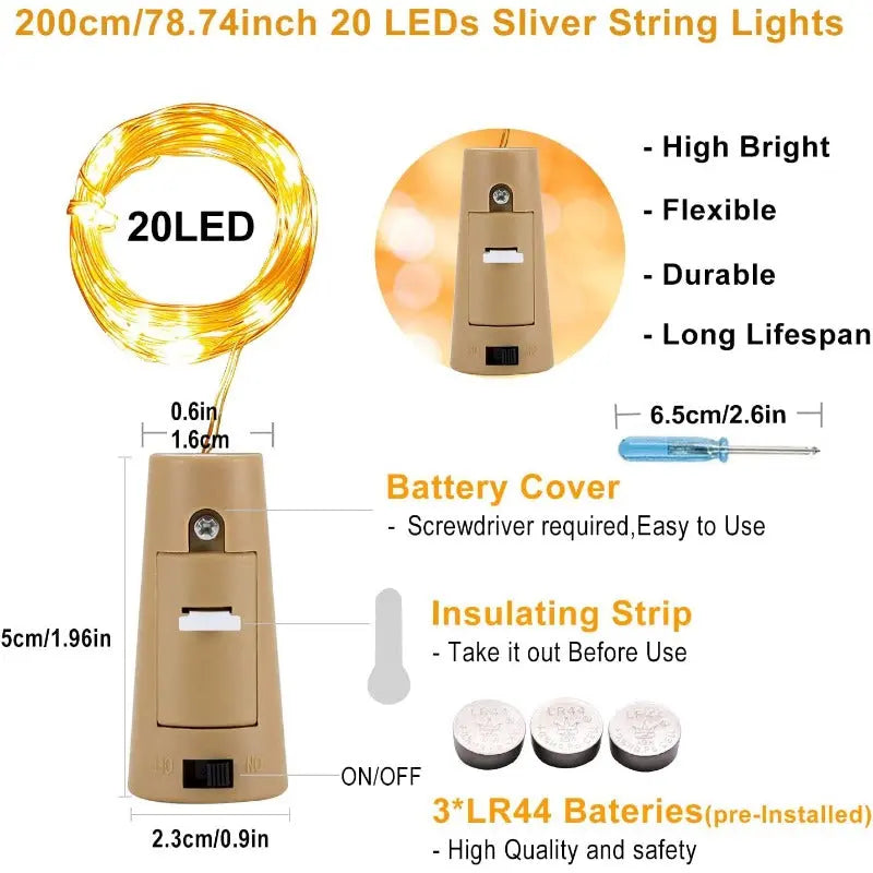 DIY Bottle Light with Cork – 20 LED Light Chain for Bottles in Warm White