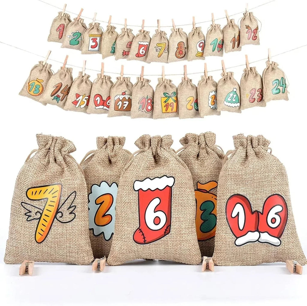 DIY Jute Advent Calendar with 24 Empty Pockets for Christmas - Hanging Countdown Calendar