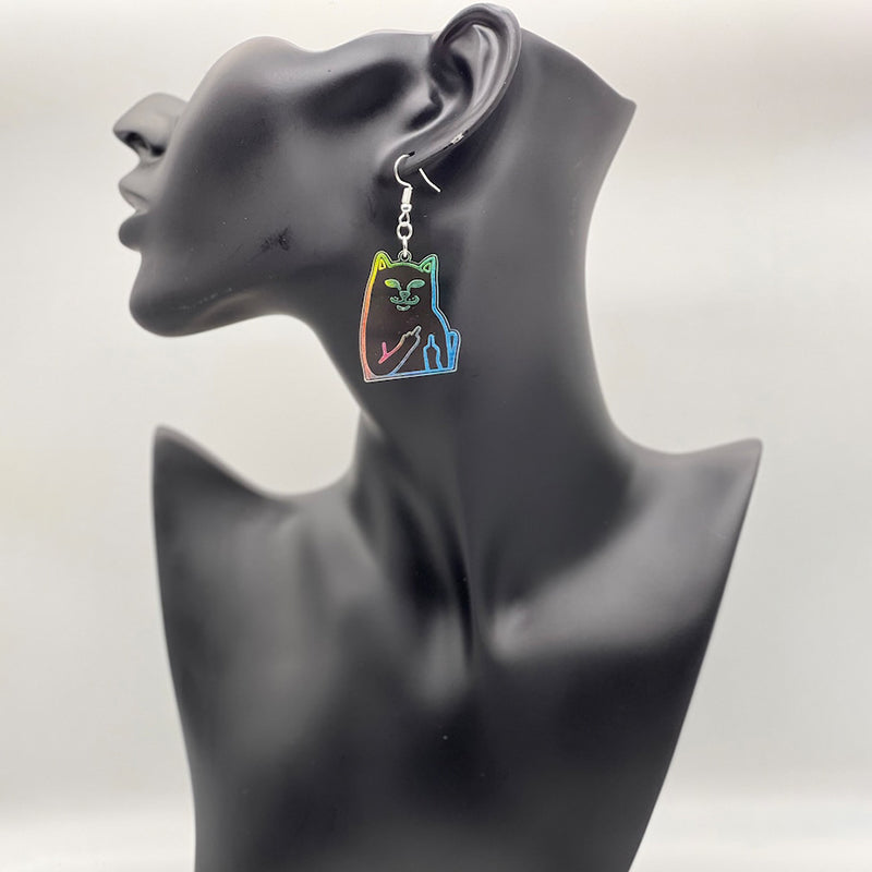 Fun Cat Earrings with Middle Finger
