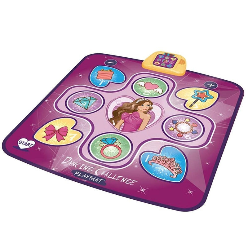Electronic dance mat with colorful LED effects and movement challenges