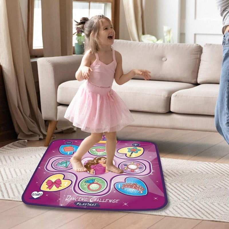 Electronic dance mat with colorful LED effects and movement challenges