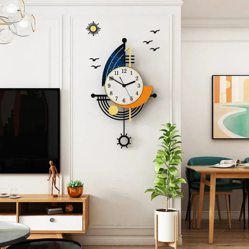 Decorative Wall Clock Navigation Sailboat Creative Design Clock Indoor Clock Decoration Living Room Background Wall Decor