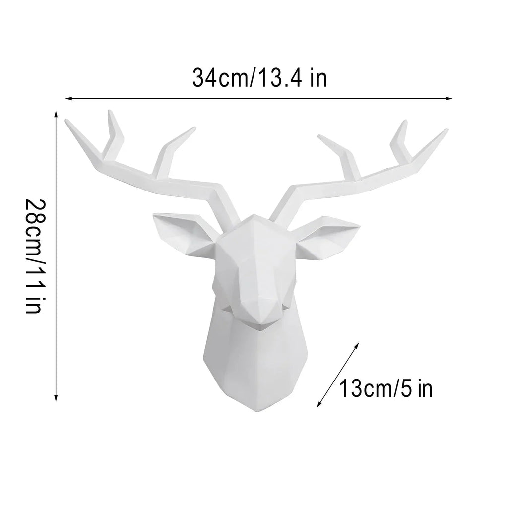 Deer Head Sculpture Animal Statue Figures Wall Hanging Creative Moose Art Antlers Statuette for Office Decor Wall Mounting