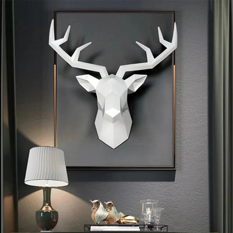 Deer Head Sculpture Animal Statue Figures Wall Hanging Creative Moose Art Antlers Statuette for Office Decor Wall Mounting