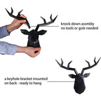 Deer Head Sculpture Animal Statue Figures Wall Hanging Creative Moose Art Antlers Statuette for Office Decor Wall Mounting