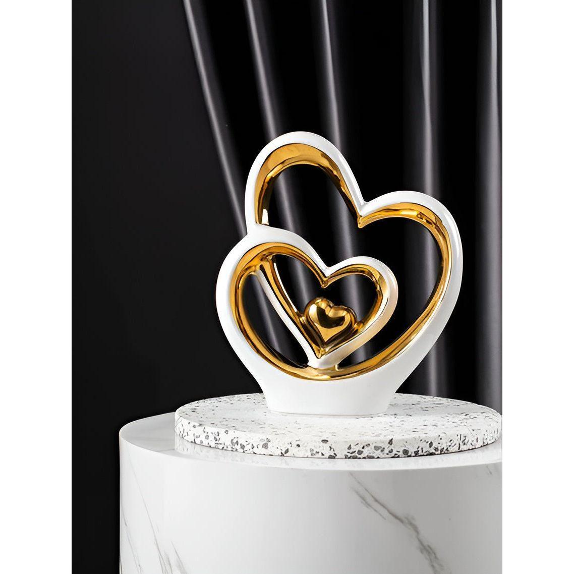 Decorative Figure Double Heart | Romantic Porcelain Ornament