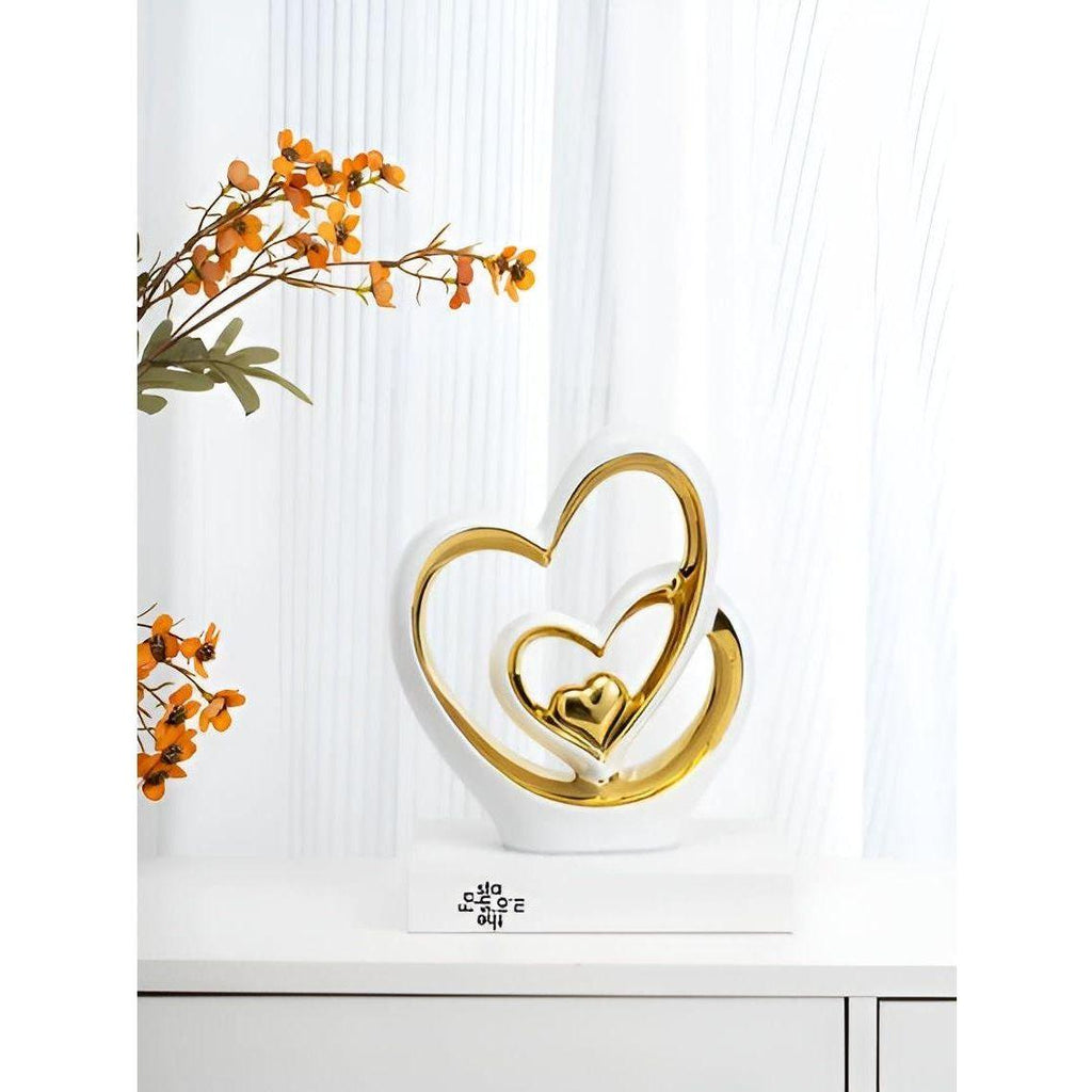Decorative Figure Double Heart | Romantic Porcelain Ornament