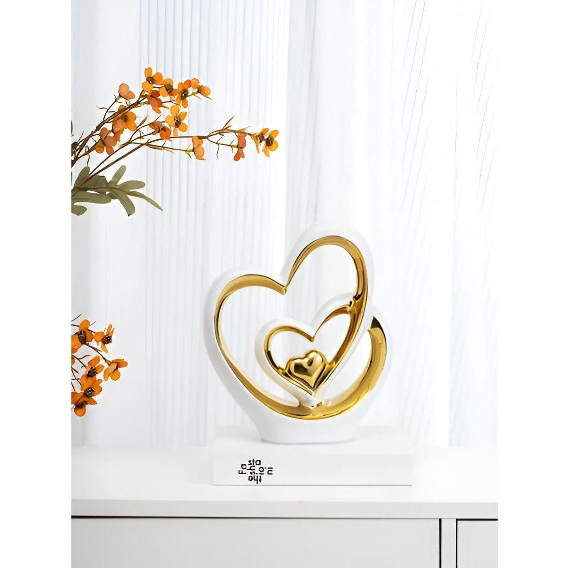 Decorative Figure Double Heart | Romantic Porcelain Ornament