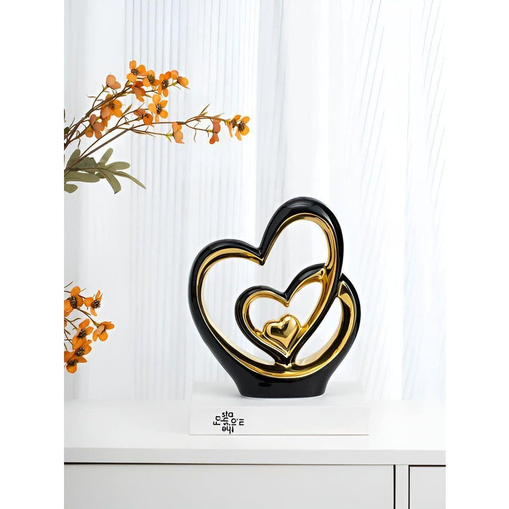 Decorative Figure Double Heart | Romantic Porcelain Ornament