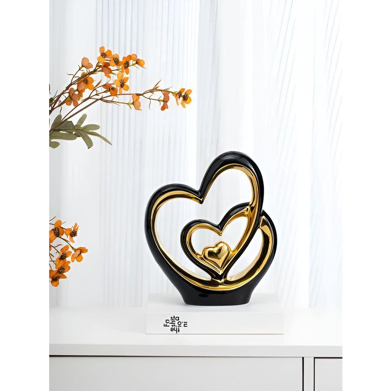 Decorative Figure Double Heart | Romantic Porcelain Ornament