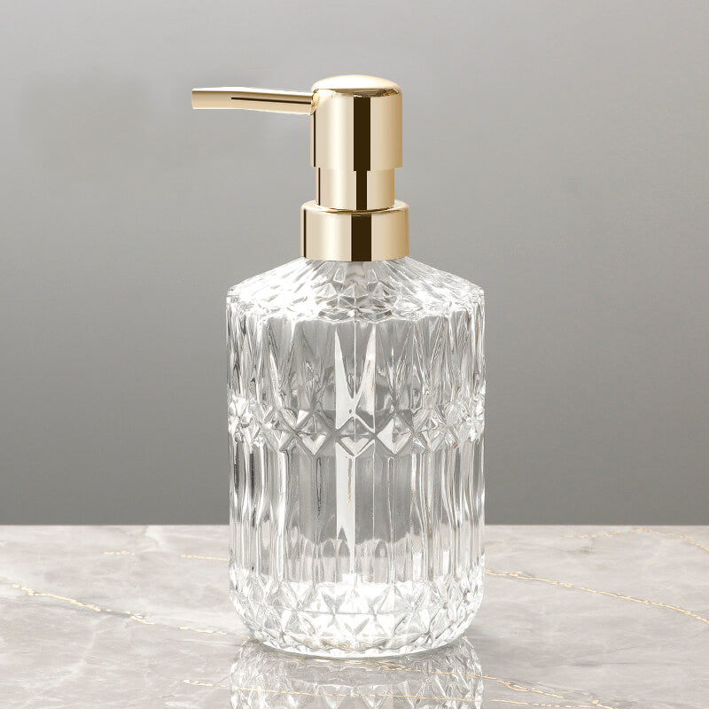 CrystalFoam Glass Soap Dispenser | Diamond Pattern Design | Elegant Storage for Soap | Modern Bathroom Decor