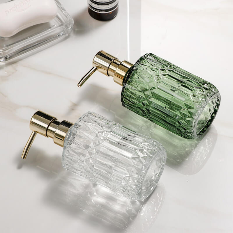 CrystalFoam Glass Soap Dispenser | Diamond Pattern Design | Elegant Storage for Soap | Modern Bathroom Decor