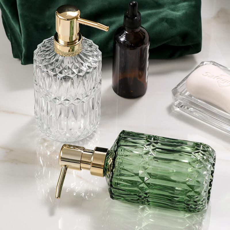 CrystalFoam Glass Soap Dispenser | Diamond Pattern Design | Elegant Storage for Soap | Modern Bathroom Decor