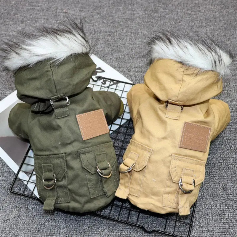 Dog jacket with fur trim hood - Dog and cat clothing